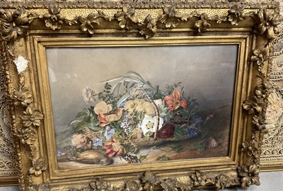 Lot 257 - Victorian watercolour of a still life of flowers and bird, apparently unsigned.