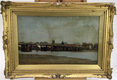 Lot 220 - Manner of Whistler - Late 19th / early 20th century unsigned oil on canvas of Putney Bridge.