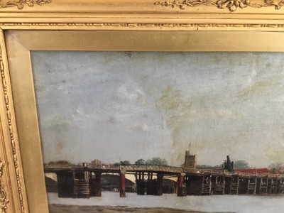 Lot 220 - Manner of Whistler - Late 19th / early 20th century unsigned oil on canvas of Putney Bridge.
