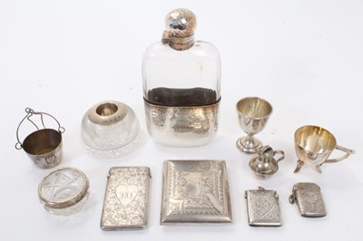 Lot 335 - Small group of silver including cigarette case, card case, two vesta cases, other items.