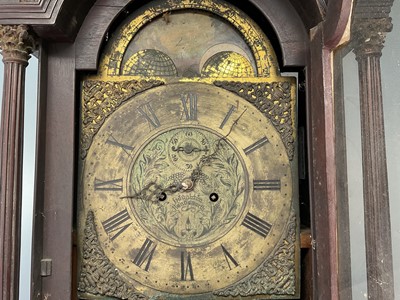 Lot 1301 - George III mahogany longcase clock with arched brass moonphase dial signed Handsworth, Houghton