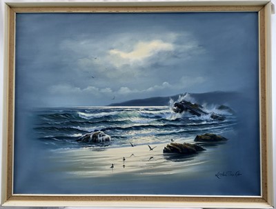 Lot 256 - Keith English (1935-2016) oil on canvas - Cornish Coast, signed, 75cm x 100cm, framed