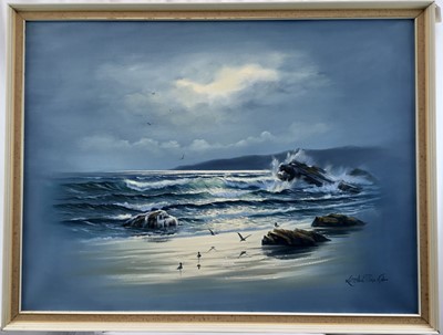 Lot 228 - Keith English (1935-2016) oil on canvas - Cornish Coast, signed, 75cm x 100cm, framed