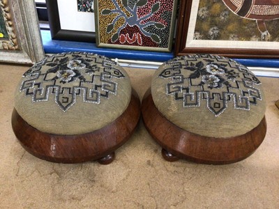 Lot 106 - Pair of Victorian walnut and beaded tapestry foot stools