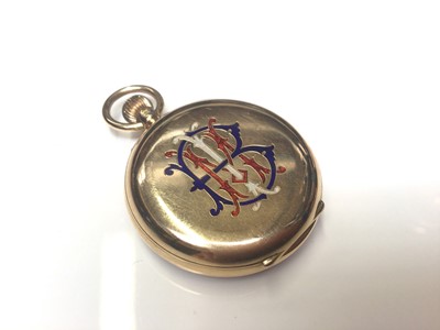Lot 9 - Victorian 18ct gold fob watch with enamelled monogram to case