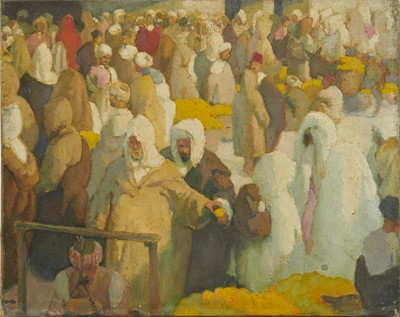 Lot 1030 - *Gerald Spencer Pryse (1882-1956) oil on canvas - Bustling figural scene, Tangiers, 41 x 52cm