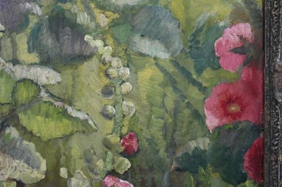 Lot 1050 - *Gerald Spencer Pryse (1882-1956), oil on canvas - Hollyhocks, signed 90 x 70cm