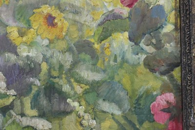 Lot 1050 - *Gerald Spencer Pryse (1882-1956), oil on canvas - Hollyhocks, signed 90 x 70cm