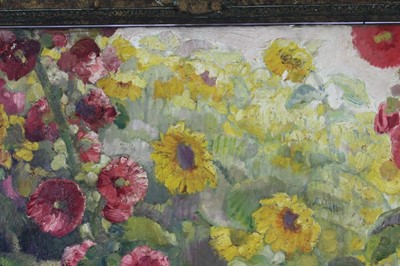 Lot 1050 - *Gerald Spencer Pryse (1882-1956), oil on canvas - Hollyhocks, signed 90 x 70cm