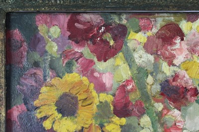 Lot 1050 - *Gerald Spencer Pryse (1882-1956), oil on canvas - Hollyhocks, signed 90 x 70cm