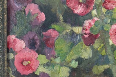 Lot 1050 - *Gerald Spencer Pryse (1882-1956), oil on canvas - Hollyhocks, signed 90 x 70cm