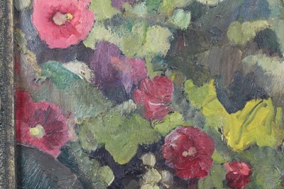 Lot 1050 - *Gerald Spencer Pryse (1882-1956), oil on canvas - Hollyhocks, signed 90 x 70cm