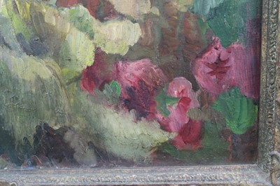 Lot 1050 - *Gerald Spencer Pryse (1882-1956), oil on canvas - Hollyhocks, signed 90 x 70cm