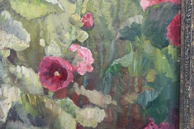 Lot 1050 - *Gerald Spencer Pryse (1882-1956), oil on canvas - Hollyhocks, signed 90 x 70cm