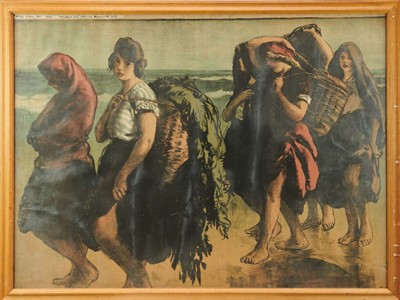 Lot 1046 - *Gerald Spencer Pryse (1882-1956) lithograph, Scenes of the Empire - Hebridean girls gathering seaweed, titled, 90 x 125cm, glazed frame. NB: This design was used for the 1924 Empire Exhibition.