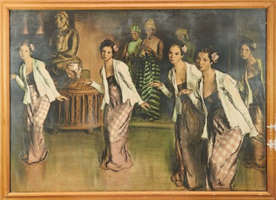 Lot 1048 - *Gerald Spencer Pryse (1882-1956) lithograph, Scenes of the Empire - Dancing girls, 90 x 125cm, glazed frame. NB: This design was conceived for the 1924 Empire Exhibition.