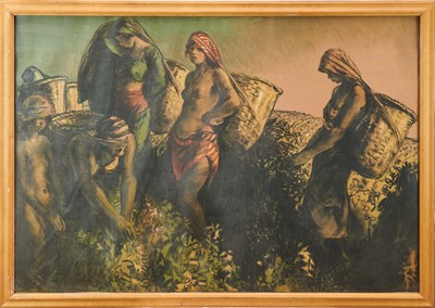 Lot 1047 - *Gerald Spencer Pryse (1882-1956) lithograph, Scenes of the Empire - Tea pickers in Ceylon, 90 x 125cm, glazed frame. NB: This design was used for the 1924 Empire Exhibition.