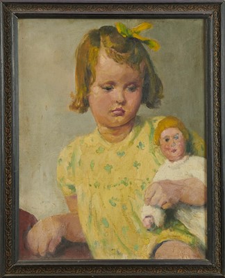 Lot 1027 - *Gerald Spencer Pryse (1882-1956) oil on board - ‘Polly with doll’, 51 x 39cm, framed