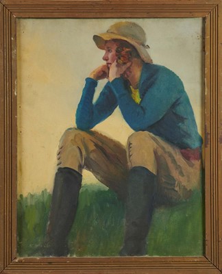 Lot 1009 - *Gerald Spencer Pryse (1882-1956) oil on canvas - Study of a girl in riding boots, 51 x 42cm, framed