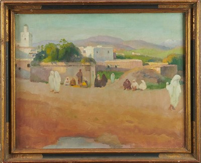 Lot 1010 - *Gerald Spencer Pryse (1882-1956) oil on canvas - Figures in a landscape, Tangiers, 40 x 51cm, framed