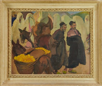 Lot 1013 - *Gerald Spencer Pryse (1882-1956) oil on canvas - Figures in a market, Tangiers, 41 x 50cm, framed