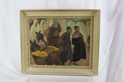 Lot 1013 - *Gerald Spencer Pryse (1882-1956) oil on canvas - Figures in a market, Tangiers, 41 x 50cm, framed