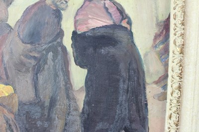 Lot 1013 - *Gerald Spencer Pryse (1882-1956) oil on canvas - Figures in a market, Tangiers, 41 x 50cm, framed