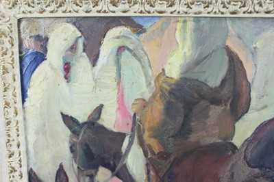 Lot 1013 - *Gerald Spencer Pryse (1882-1956) oil on canvas - Figures in a market, Tangiers, 41 x 50cm, framed