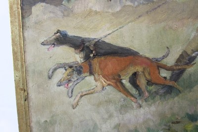 Lot 1005 - *Gerald Spencer Pryse (1882-1956) oil on canvas - Greyhound racing, 61 x 71cm, framed