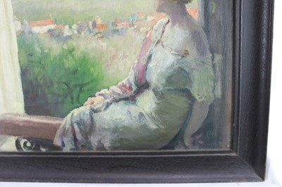 Lot 1019 - *Gerald Spencer Pryse (1882-1956) oil on canvas, figure at a window, 51 x 41cm, framed