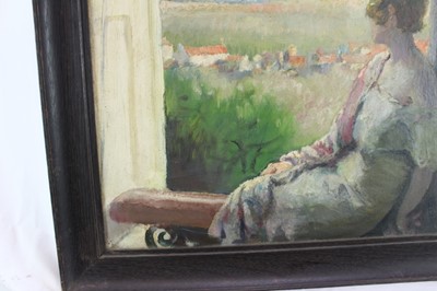 Lot 1019 - *Gerald Spencer Pryse (1882-1956) oil on canvas, figure at a window, 51 x 41cm, framed