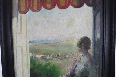 Lot 1019 - *Gerald Spencer Pryse (1882-1956) oil on canvas, figure at a window, 51 x 41cm, framed