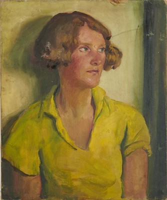 Lot 1031 - *Gerald Spencer Pryse (1882-1956) oil on canvas - Portrait of woman in yellow blouse, 62 x 50cm