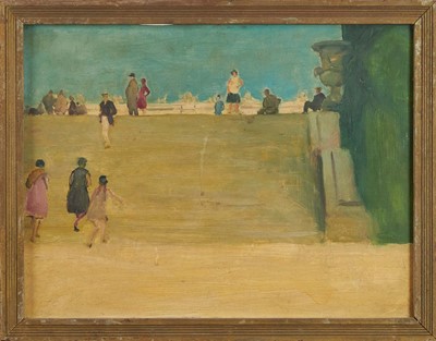 Lot 1025 - *Gerald Spencer Pryse (1882-1956) oil on panel - Figures on steps, probably Versailles, 31 x 40cm, framed