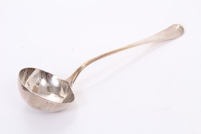 Lot 339 - George II silver soup ladle London 1755