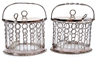 Lot 343 - Pair of Edwardian silver preserve pots with glass liners by James Dixon & Sons Sheffield