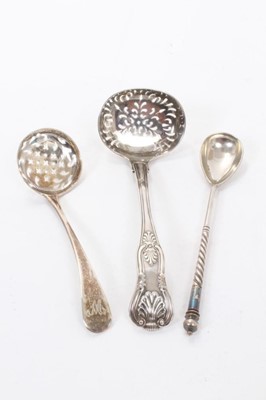 Lot 344 - Selection of miscellaneous silver to include George III pap boat, Russian spoon, and other items