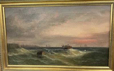 Lot 273 - 19th century English school oil on canvas - Fishing boat in rough seas