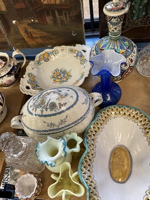 Lot 228 - Syrian faience glazed pottery bottle vase, Italian faience glazed pottery bowl, Victorian glassware etc