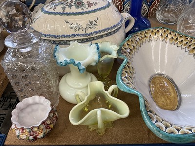 Lot 228 - Syrian faience glazed pottery bottle vase, Italian faience glazed pottery bowl, Victorian glassware etc