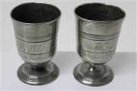 Lot 856 - Pair of 19th century pewter cups with reeded...