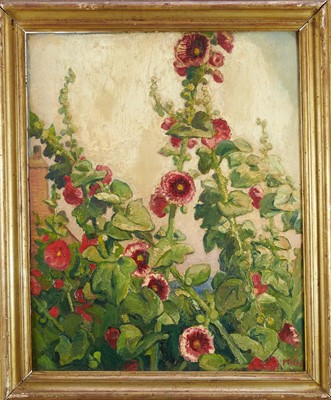 Lot 1004 - *Gerald Spencer Pryse (1882-1956) oil on canvas - Hollyhocks, signed, 81 x 60cm, gilt frame