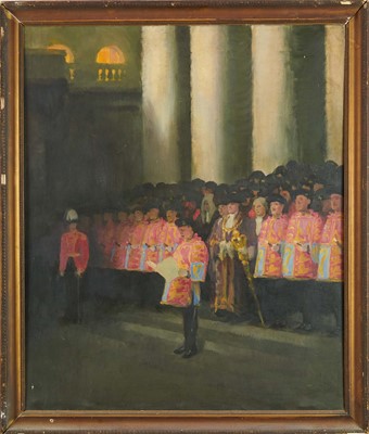 Lot 1003 - *Gerald Spencer Pryse (1882-1956) oil on canvas - Heralds at the Coronation, 76 x 64cm, framed