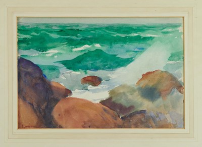Lot 1008 - *Gerald Spencer Pryse (1882-1956) watercolour - ‘The Sea’, 26 x 36cm, titled to label verso, together with another similar, both in glazed frames