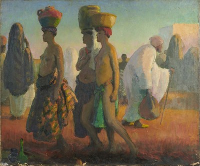Lot 1035 - *Gerald Spencer Pryse (1882-1956) oil on canvas - Water bearers, Africa, 63 x 77cm