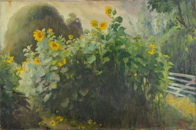 Lot 1038 - *Gerald Spencer Pryse (1882-1956) oil on canvas - Sunflowers, 52 x 75cm
