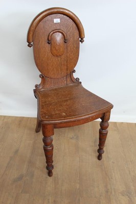 Lot 188 - Victorian oak hall chair on turned legs