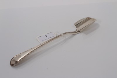 Lot 5 - Victorian silver Old English bead pattern stilton scoop with engraved armorial, (London 1860), maker George Adams, 23cm long, (3.7oz)