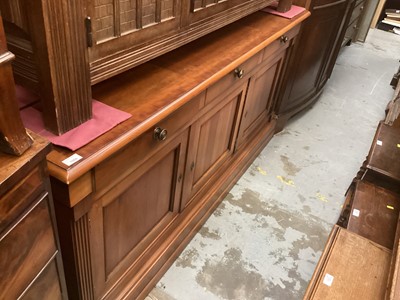 Lot 1068 - Good quality reproduction sideboard with three drawers and cupboards below, 72" wide, 20" deep, 35" high, together with a matching mirror with bevelled plate, 70" wide, 36" high