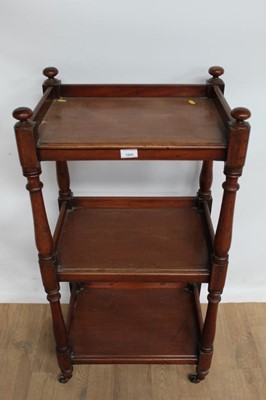 Lot 1080 - Victorian mahogany three tier whatnot, 21" wide, 14.5" deep, 41.5" high